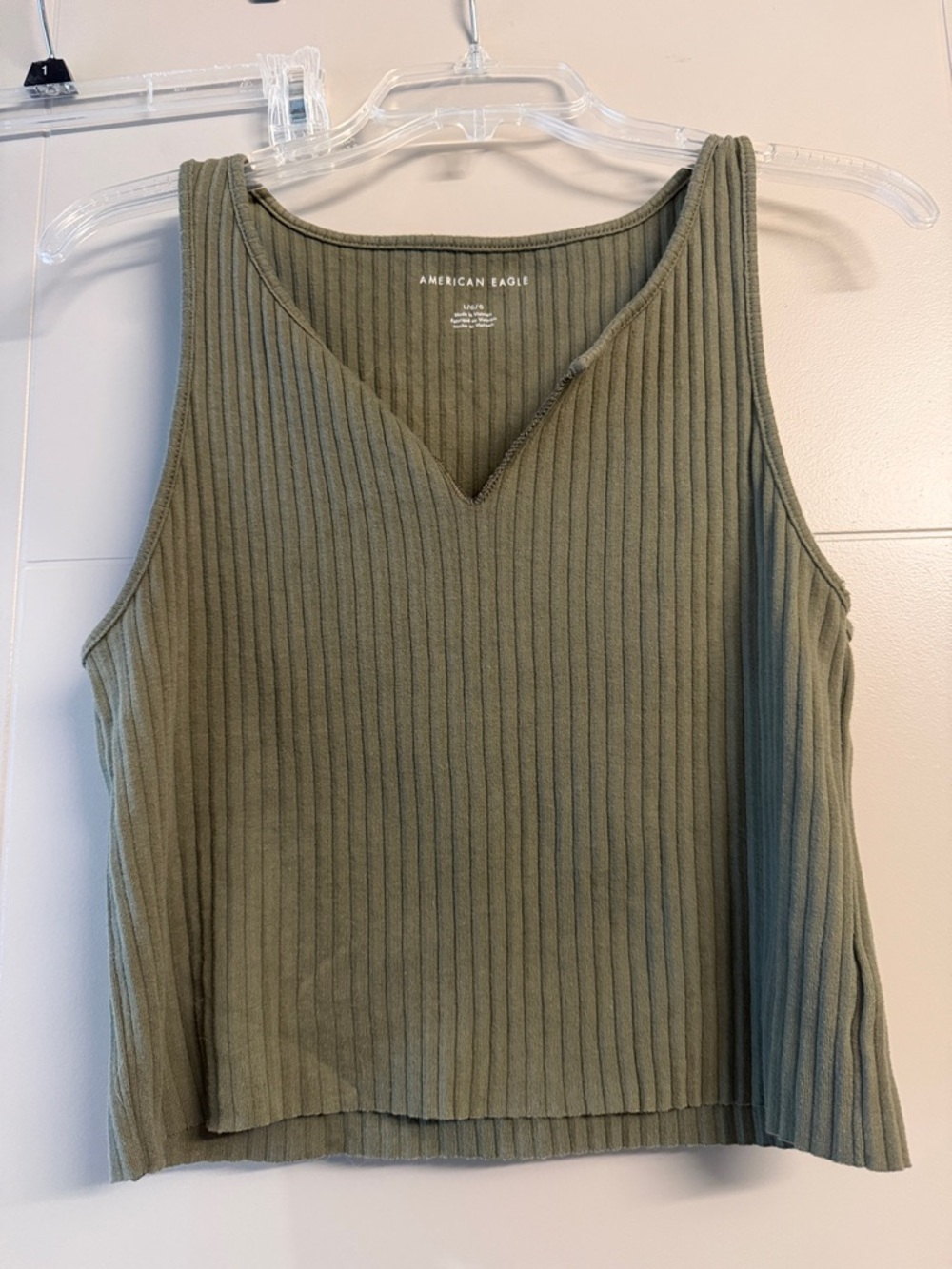 American Eagle Outfitters Olive Ribbed V-Notch Tank